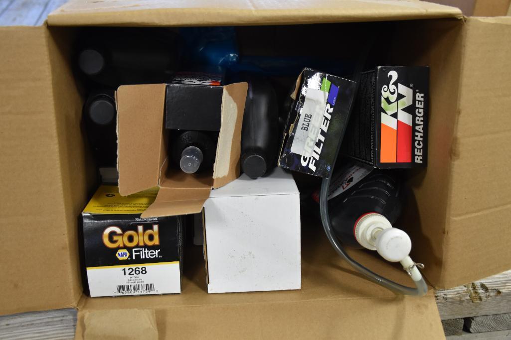 Box of Filters, Lubricants, and Engine Oil Priming Tools