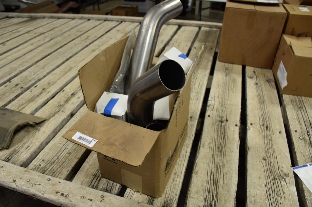 Box of Misc. Auto Parts to Include: 3" band clamps, exhaust pipes, universal hangers, etc.