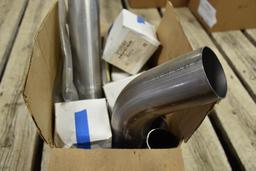 Box of Misc. Auto Parts to Include: 3" band clamps, exhaust pipes, universal hangers, etc.