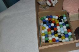 Marbles, wood items, & other pottery