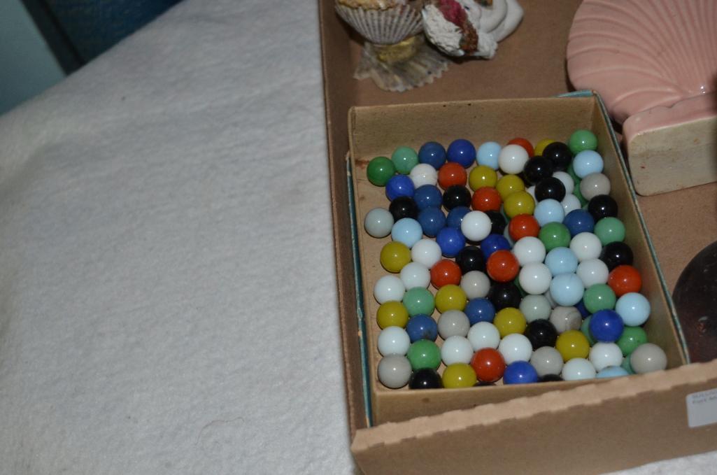 Marbles, wood items, & other pottery