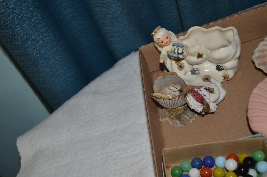 Marbles, wood items, & other pottery