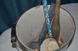 Antique enamel bucket & ladles