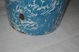 Antique enamel bucket & ladles