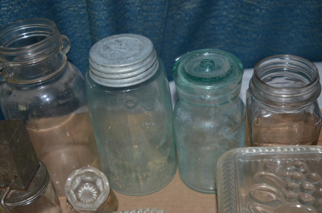 Fruit jars, nut grinder, etc.