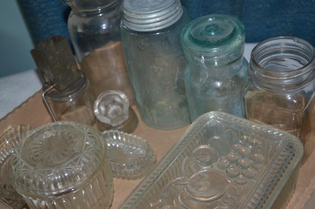 Fruit jars, nut grinder, etc.