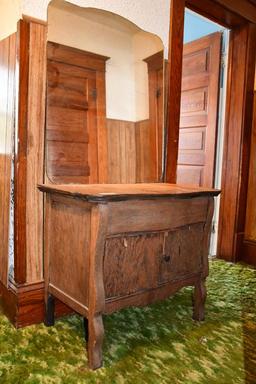 36 in. x 18 in. serpentine front commode, mirror not original