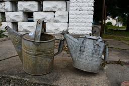 (2) Galv. Sprinkler cans being used as planters
