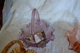 Colorful glassware to include Fenton basket