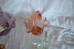 Colorful glassware to include Fenton basket