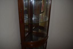 Modern corner wall hugging curio cabinet