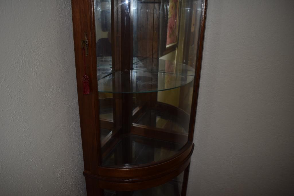 Modern corner wall hugging curio cabinet