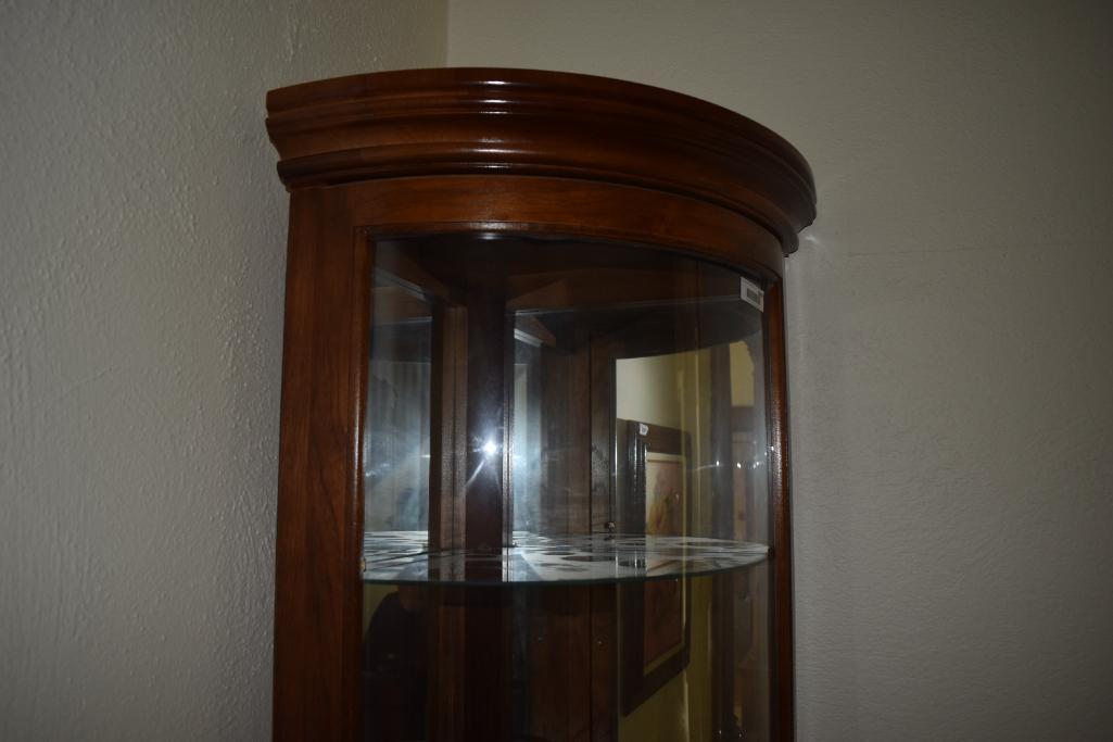 Modern corner wall hugging curio cabinet