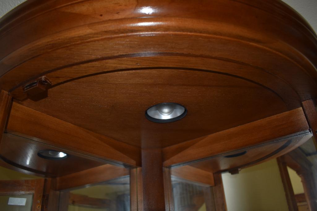 Modern corner wall hugging curio cabinet
