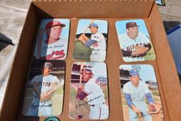 Flat of 1970's metal pogs & large cardboard cards