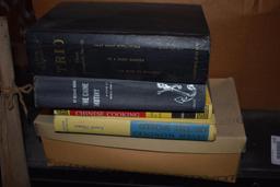 Vintage card table, tote of household items, & contents to include