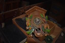 Vintage card table, tote of household items, & contents to include