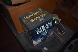 Vintage card table, tote of household items, & contents to include
