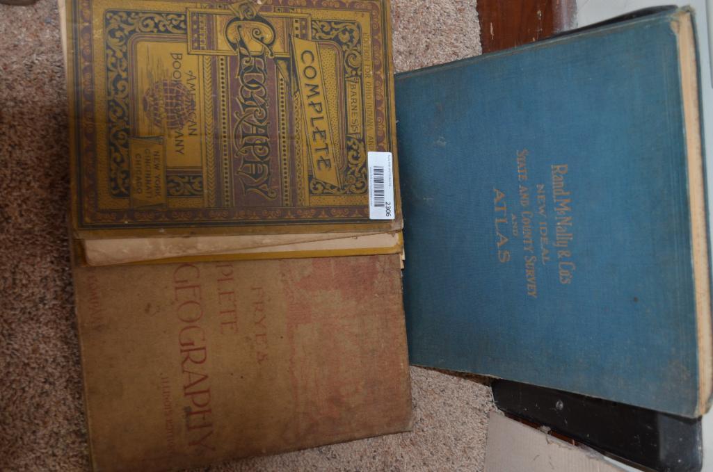 (3) Vintage geography books & atlas as pictured