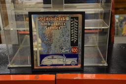 Sherman's Ambulance Service mirrored advertising thermometer
