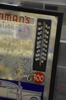 Sherman's Ambulance Service mirrored advertising thermometer