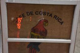 Custom built window/burlap sack advertising piece ( heavy damage on the burlap sack)