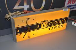 Victorian Tires single sided light up plastic face sign (Lights up and clock works)