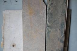 Contents of north storage trailer: toilets, concrete power trowel as is, marble, Please note new