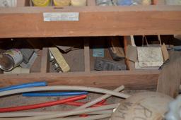 Small elec. Items in wooden cabinet, Sells complete