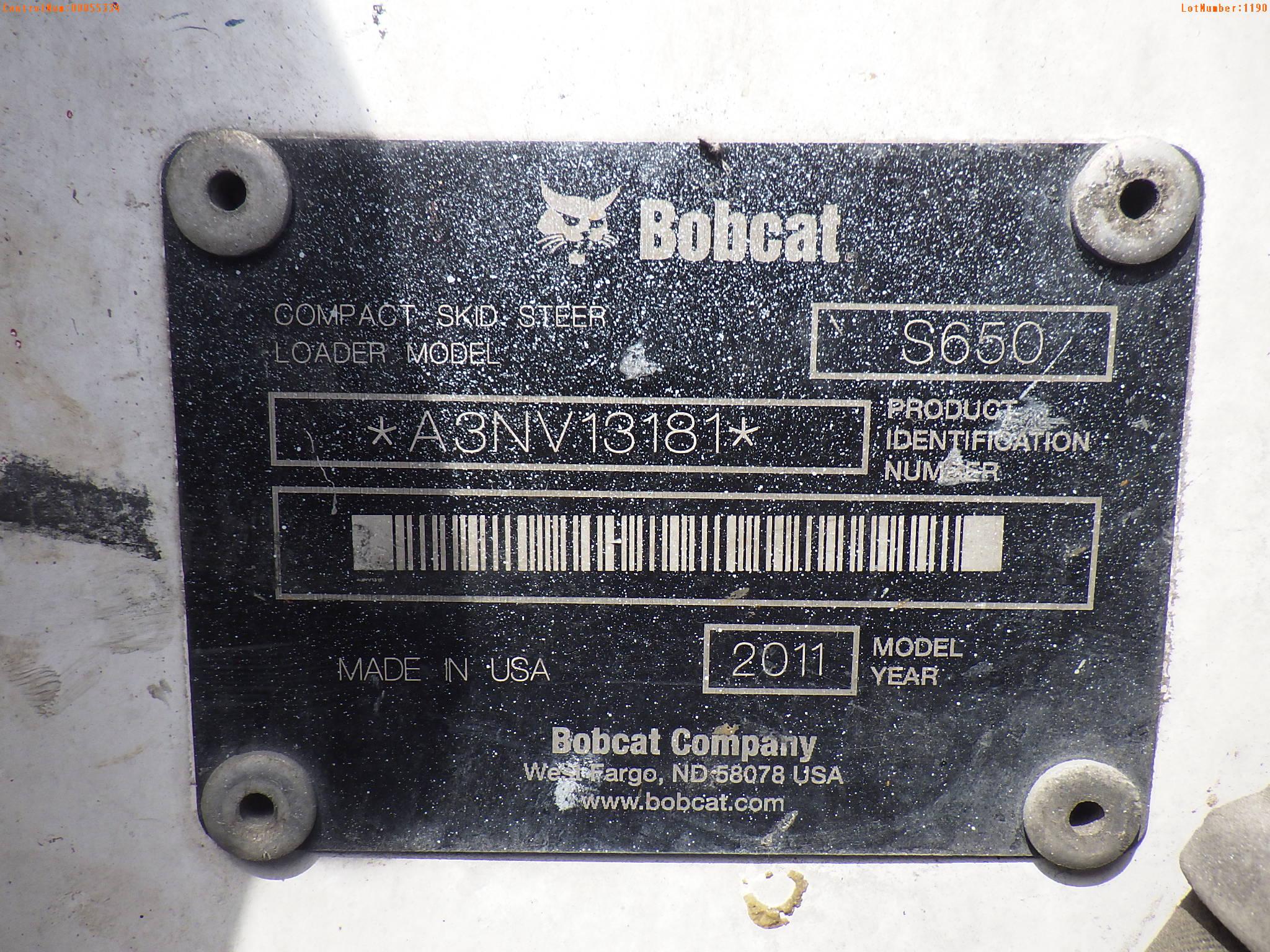 5-01190 (Equip.-Loader skid steer)  Seller: Gov-City Of Clearwater BOBCAT S650 S