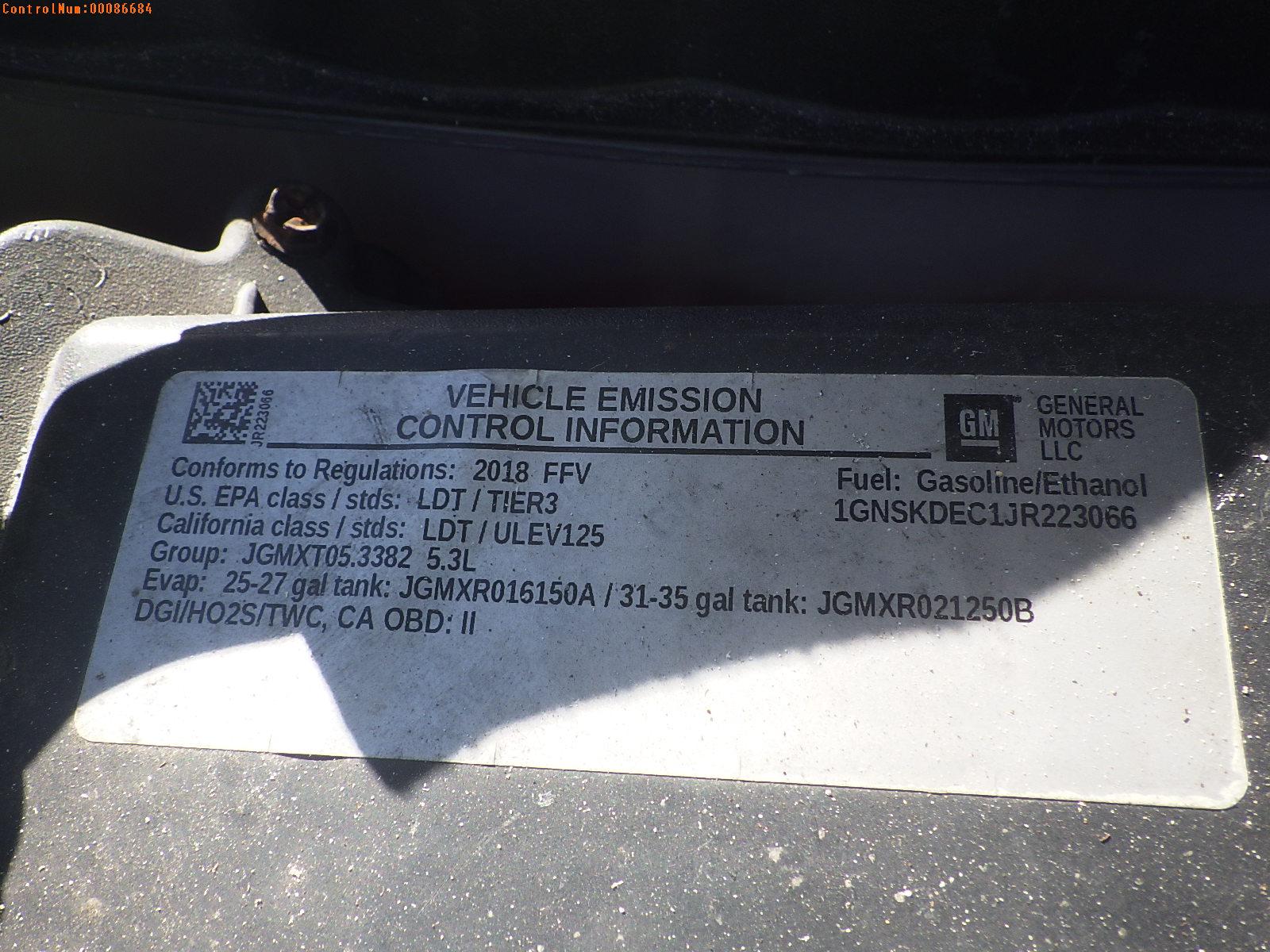 2-06249 (Cars-SUV 4D)  Seller: Gov-Pinellas County Sheriffs Ofc 2018 CHEV TAHOE