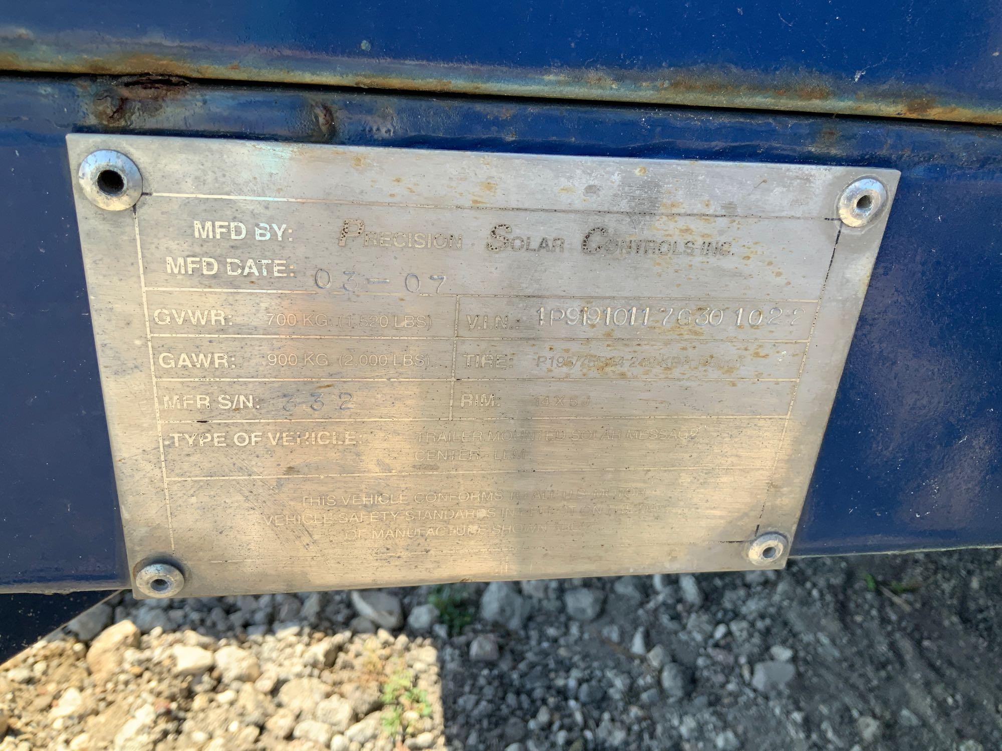 2007 Precision Solar Controls Tow Behind Sign Board