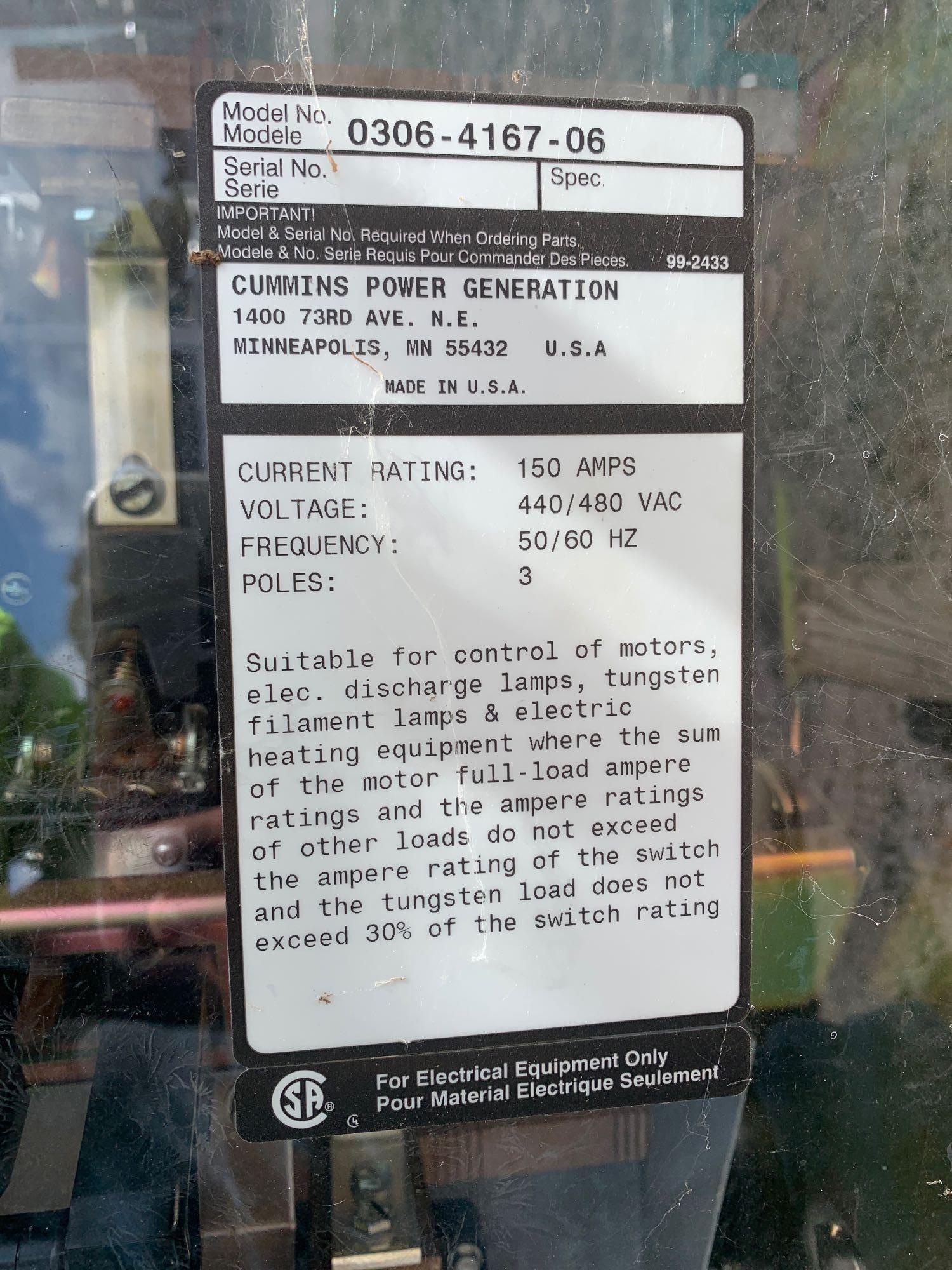 150 Amp Cummins Generator Transfer Switch