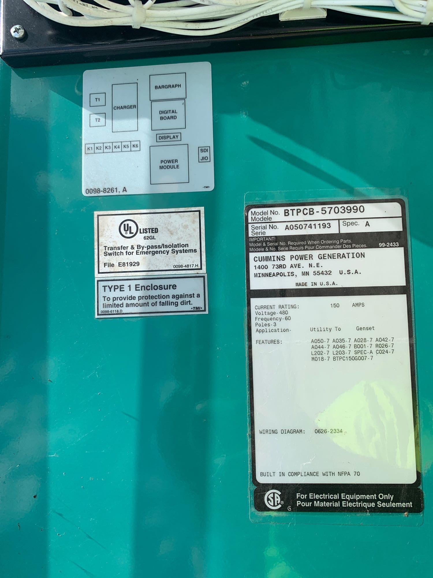 150 Amp Cummins Generator Transfer Switch