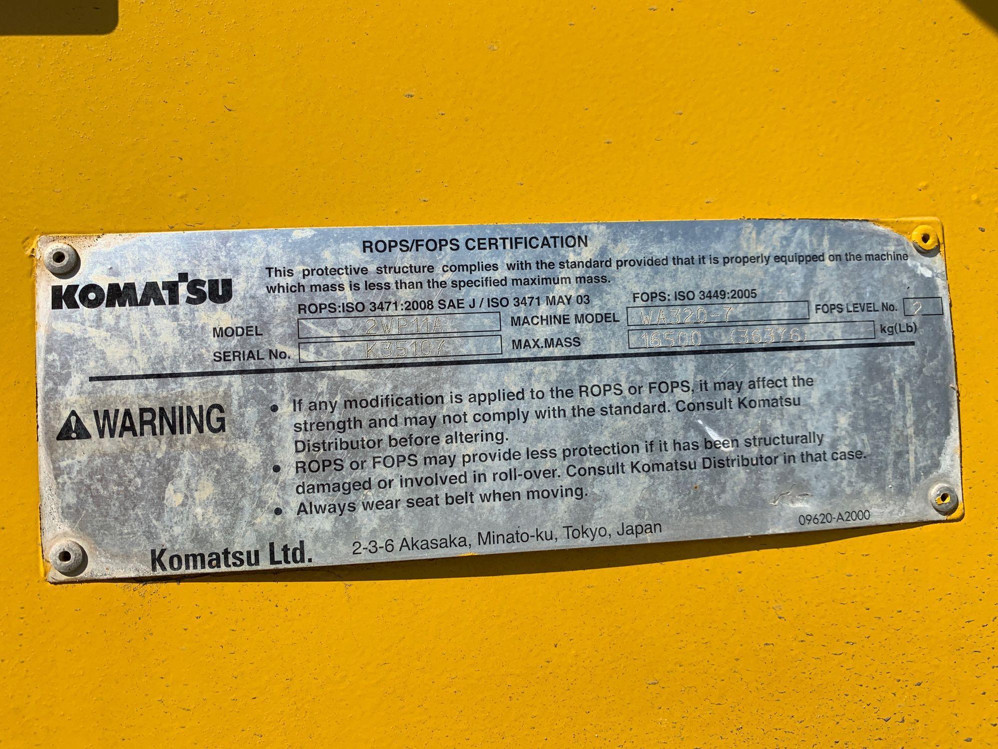 2014 Komatsu WA320-7 Articulated Wheel Loader