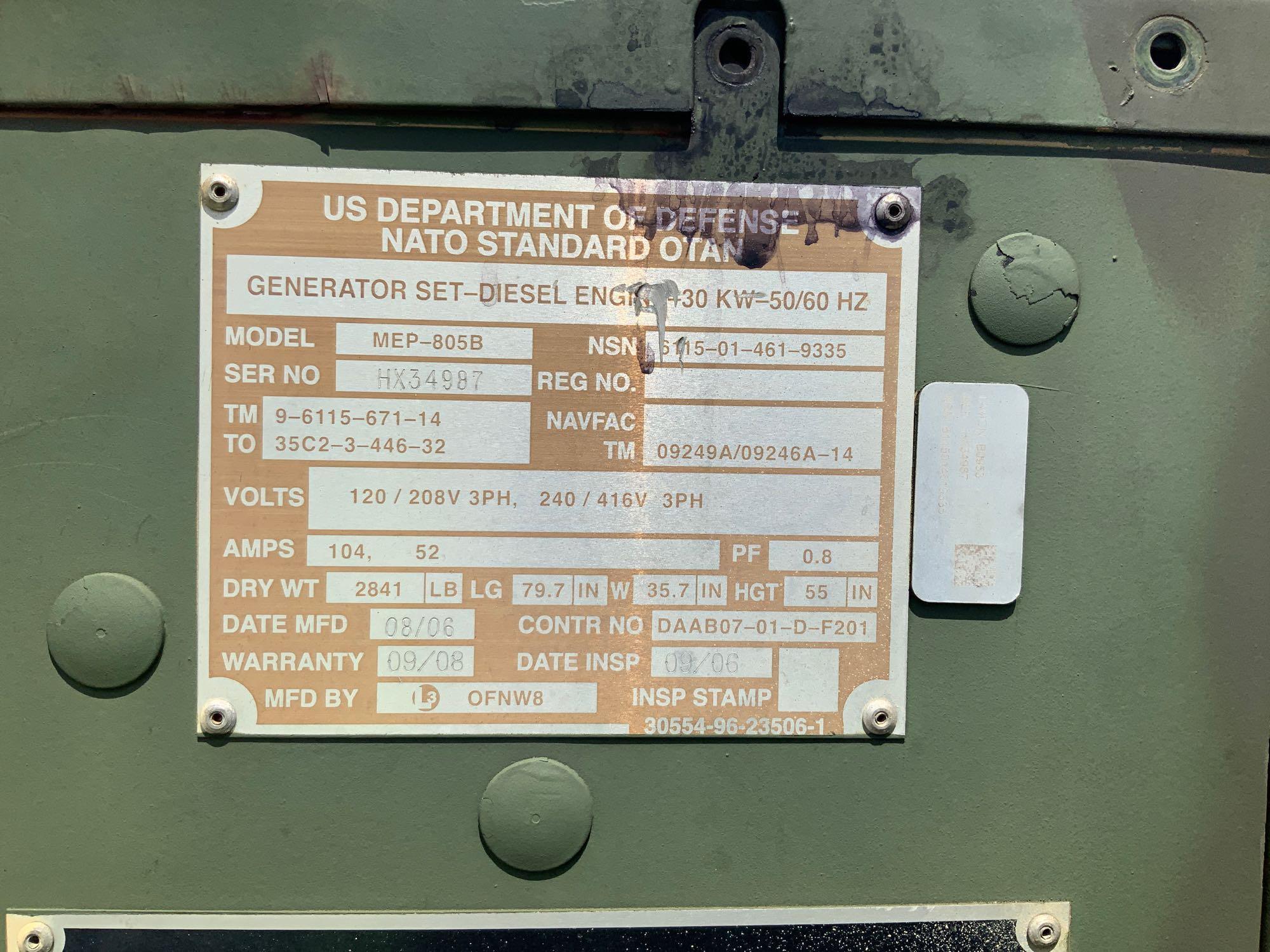 2006 MEP-805B 30KW Military Towable Diesel Generator