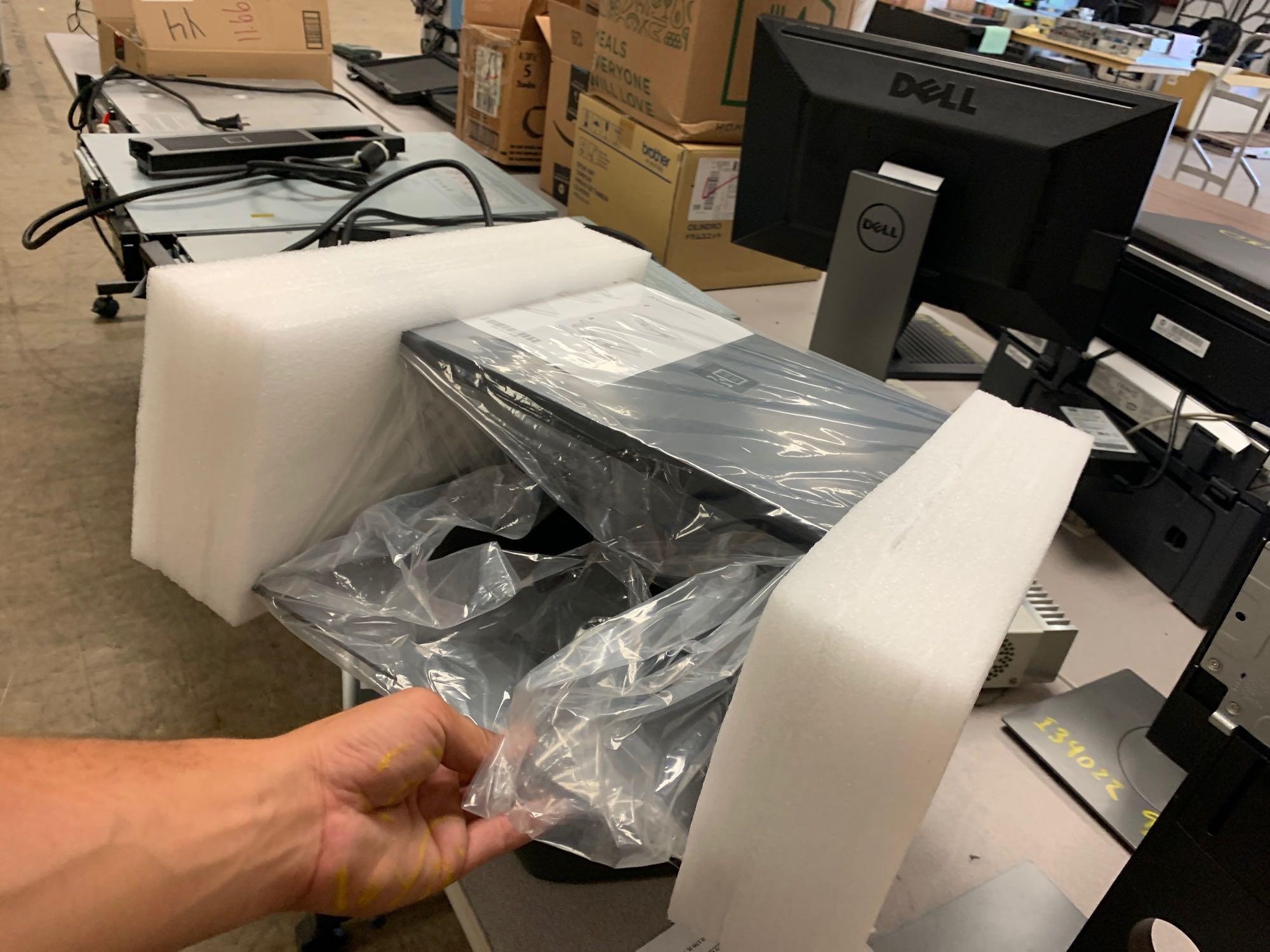Misc Electronics (3 Dock Sta, Box of Misc, 2 Monitors, 2 Monitor Stands, 4 Printer/Scanners,