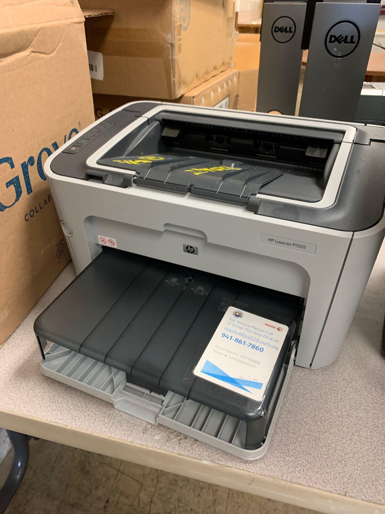 Misc Electronics (3 Dock Sta, Box of Misc, 2 Monitors, 2 Monitor Stands, 4 Printer/Scanners,