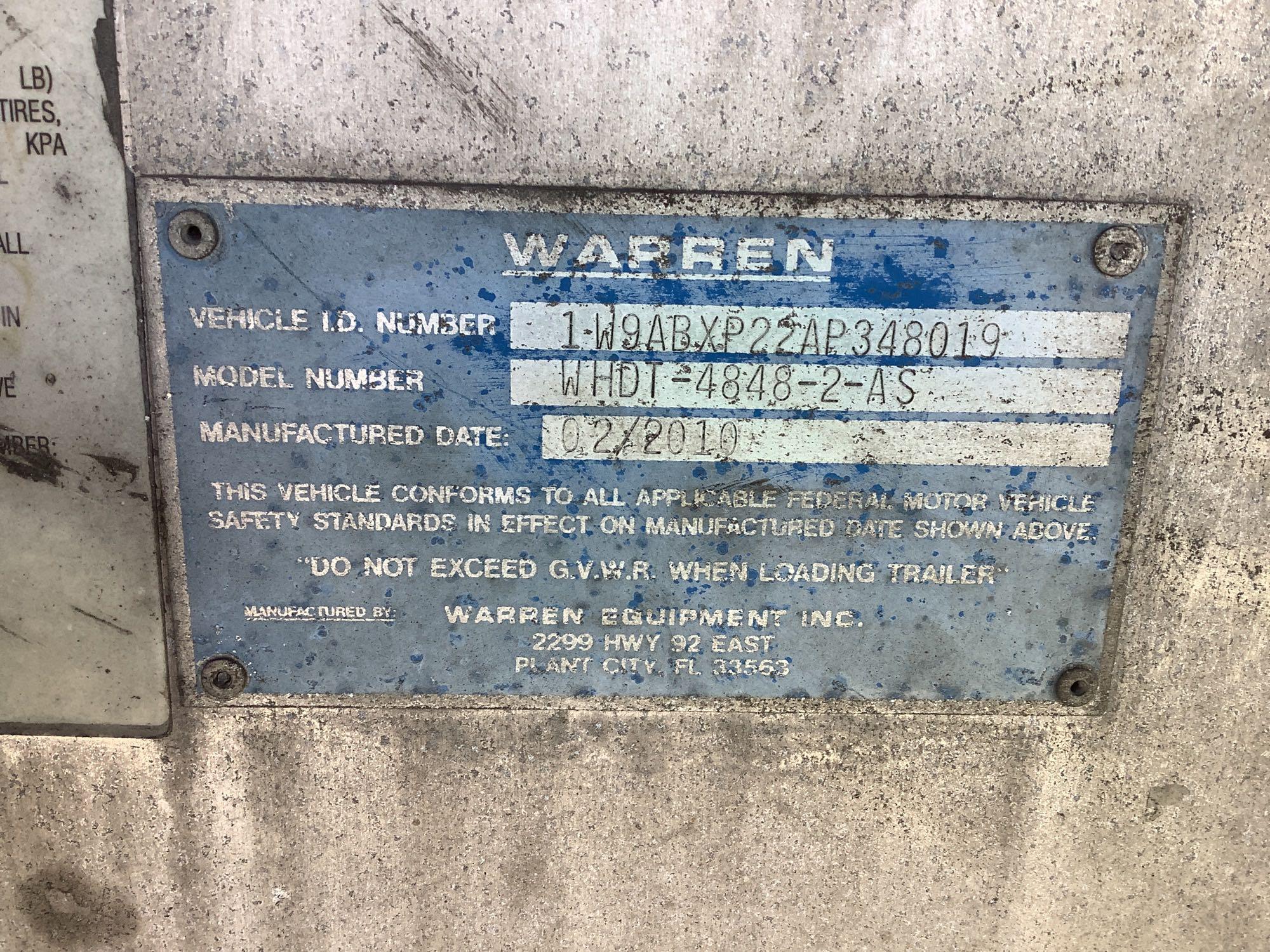 2010 Warren WHDT-4848-2-AS 48ft Walking Floor T/A Refuse Trailer