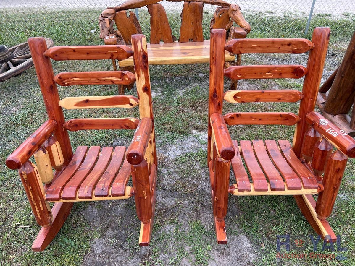 Set of Two Natural Wood Rocking Chairs