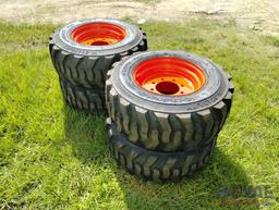 Set of Four Unused 12-16.5 Skid Steer Tires On Wheels