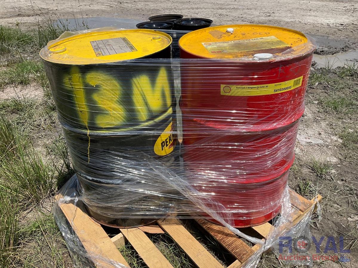 Two 55 Gallon Drums Of Oil (1 SAE 30, 1 Light Lubricant)