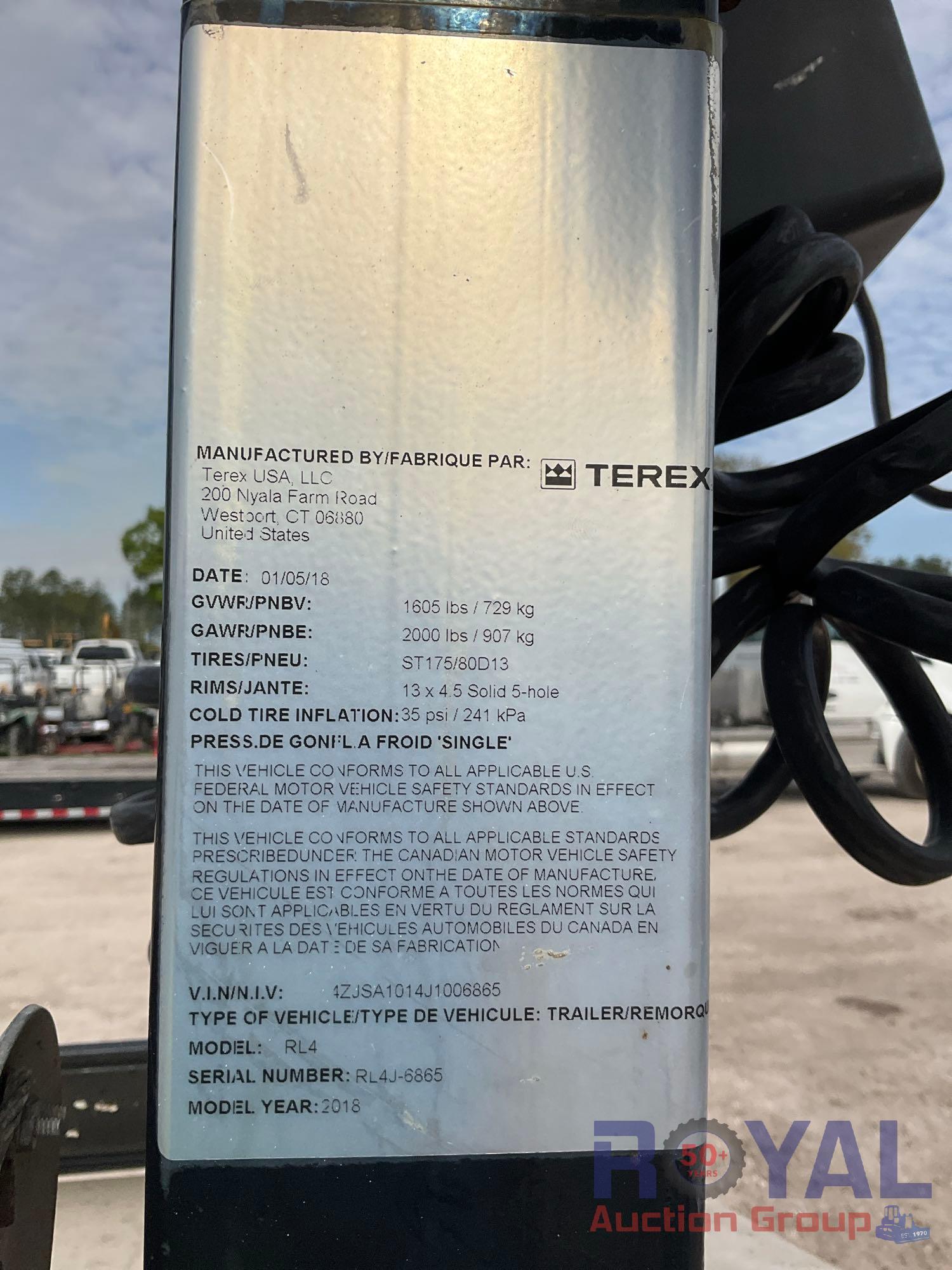 2018 Terex RL4 S/A Towable Light Tower
