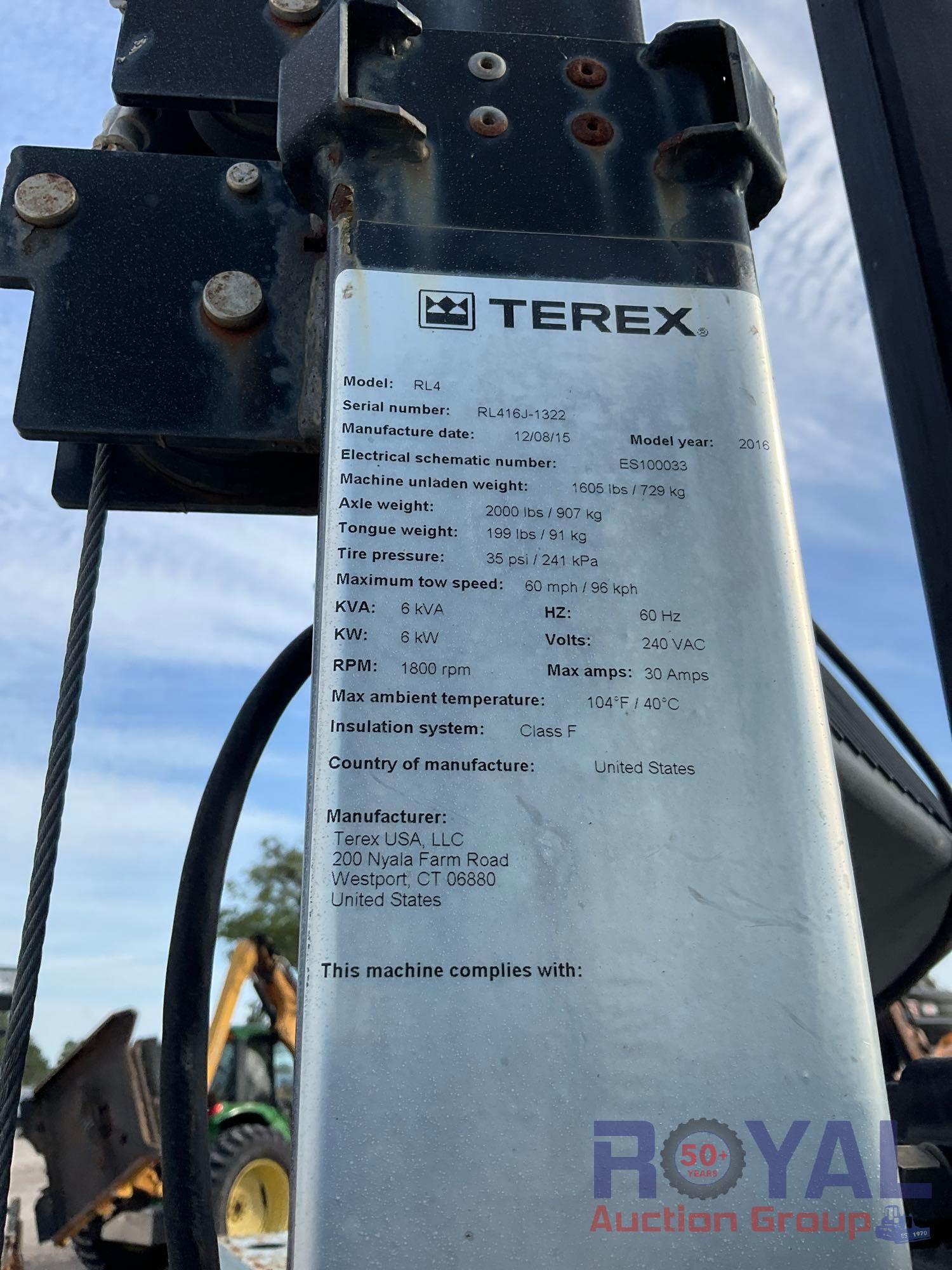 2016 Terex RL4 S/A Towable Light Tower