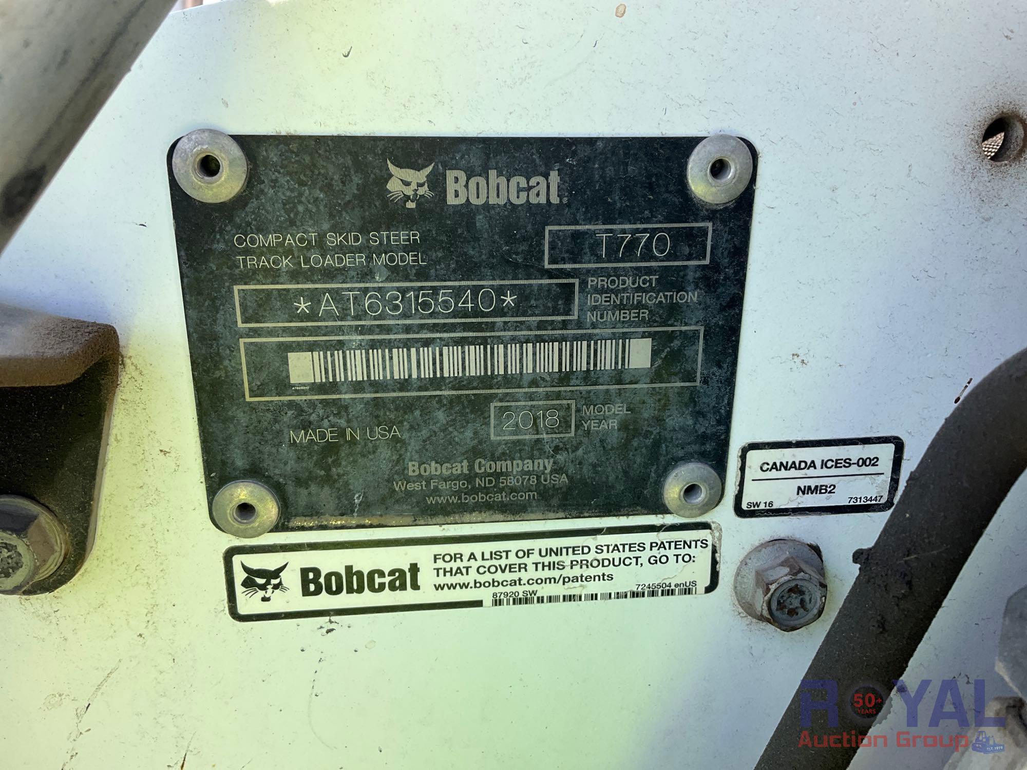 2018 Bobcat T770 Compact Track Loader Skid Steer