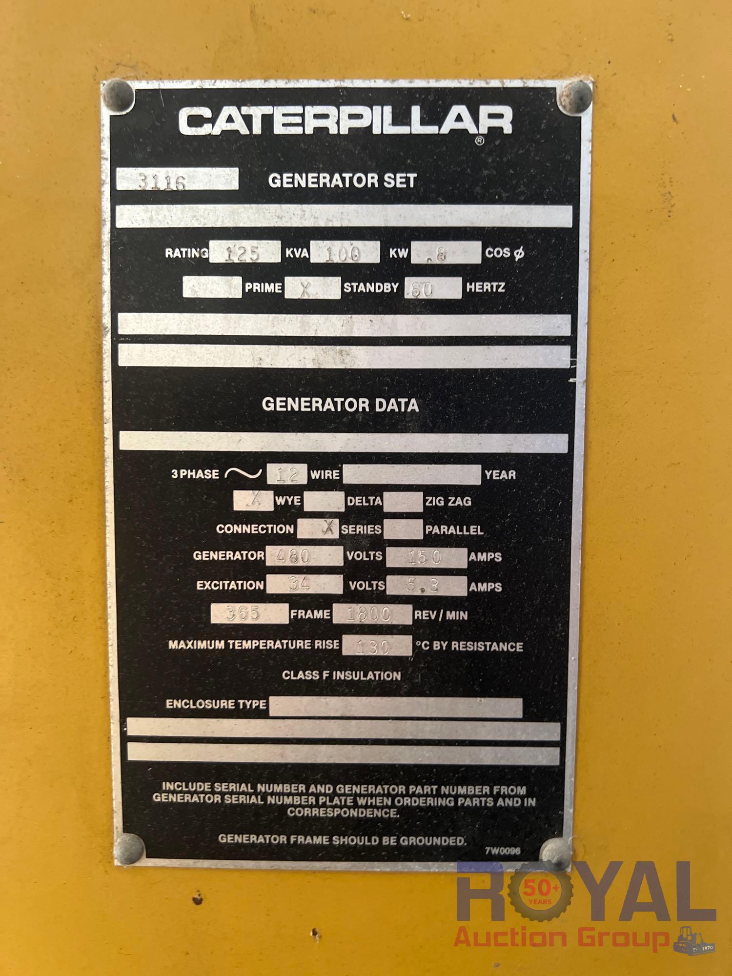 Caterpillar 3116 100KW Enclosed Generator