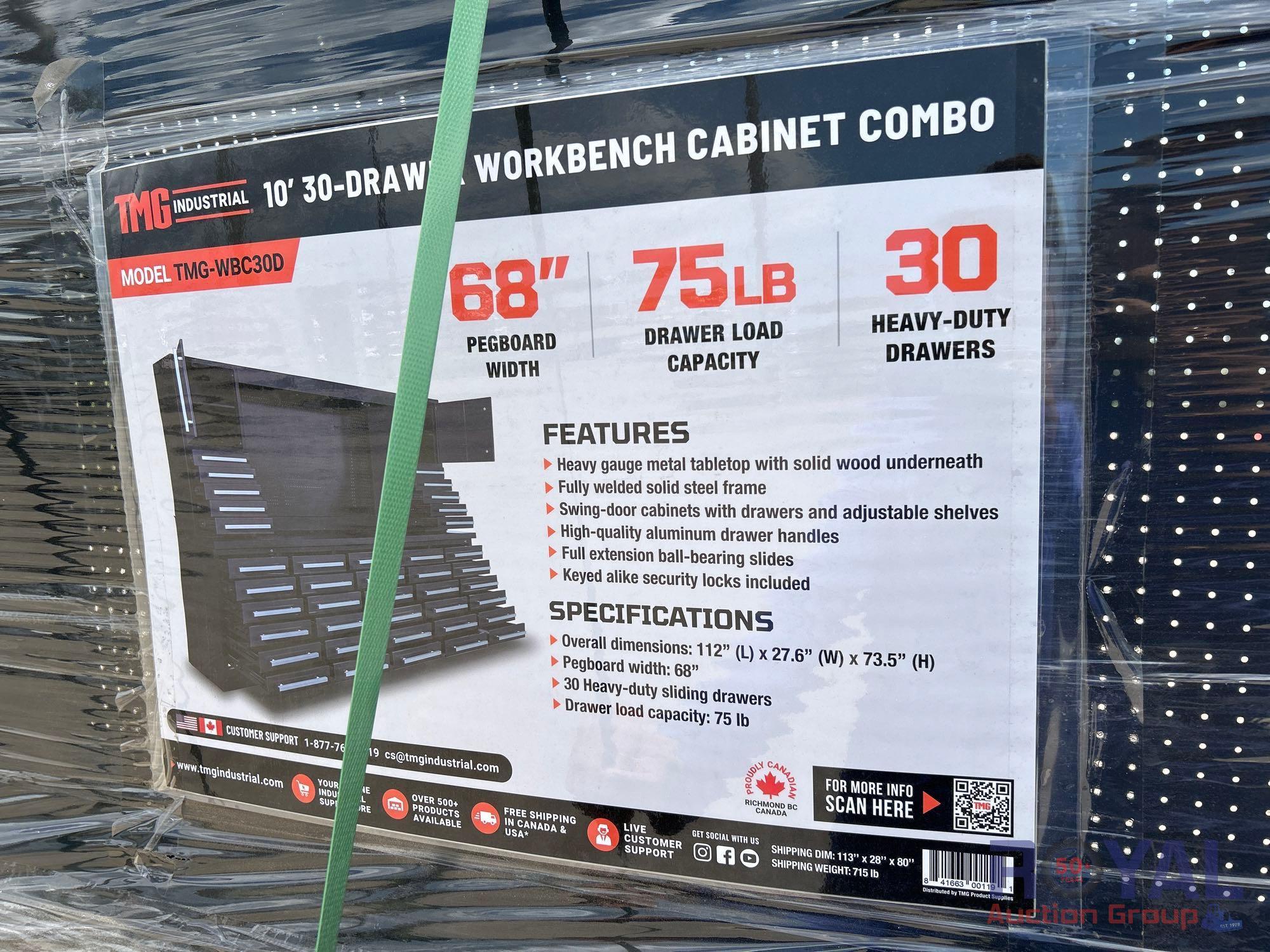 2024 TMG 10ft 30 Drawer Industrial Workbench Cabinet Combo