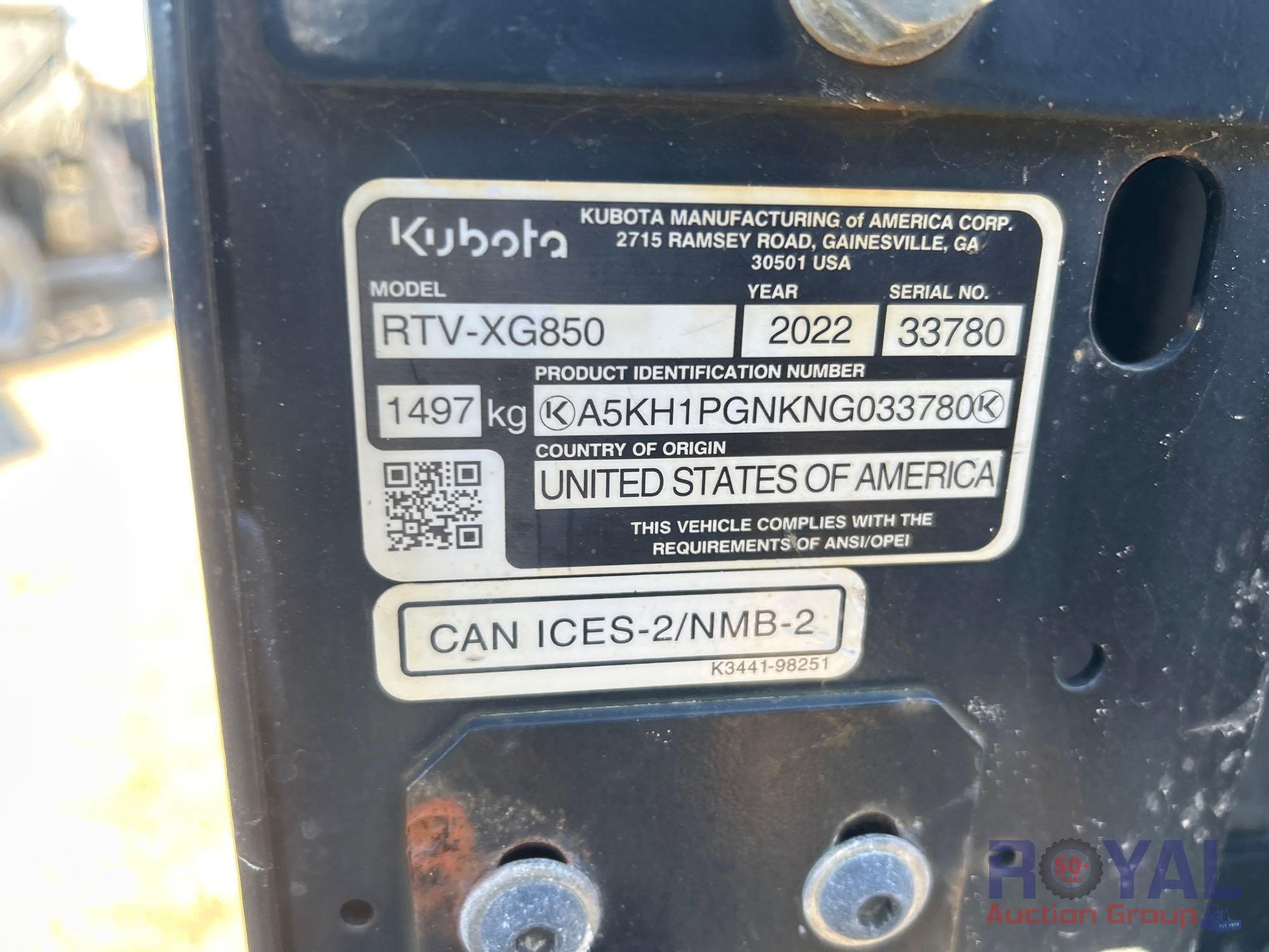 2022 Kubota RTV-XG850 4x4 Utility Cart