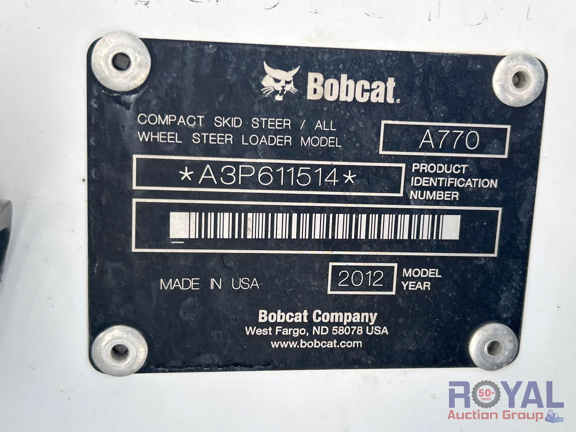 2012 Bobcat A770 Compact Wheel Loader Skid Steer