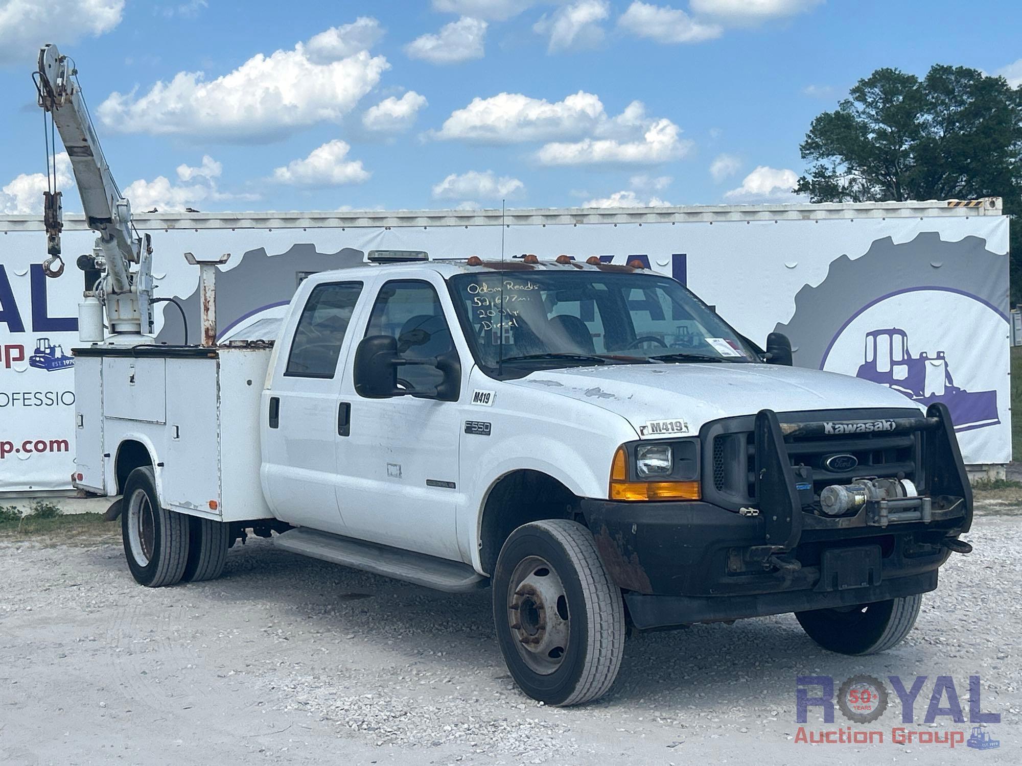 2001 Ford F-550 Crew Cab Auto Crane 4004EH 4,000LB Mechanics Crane Service Truck